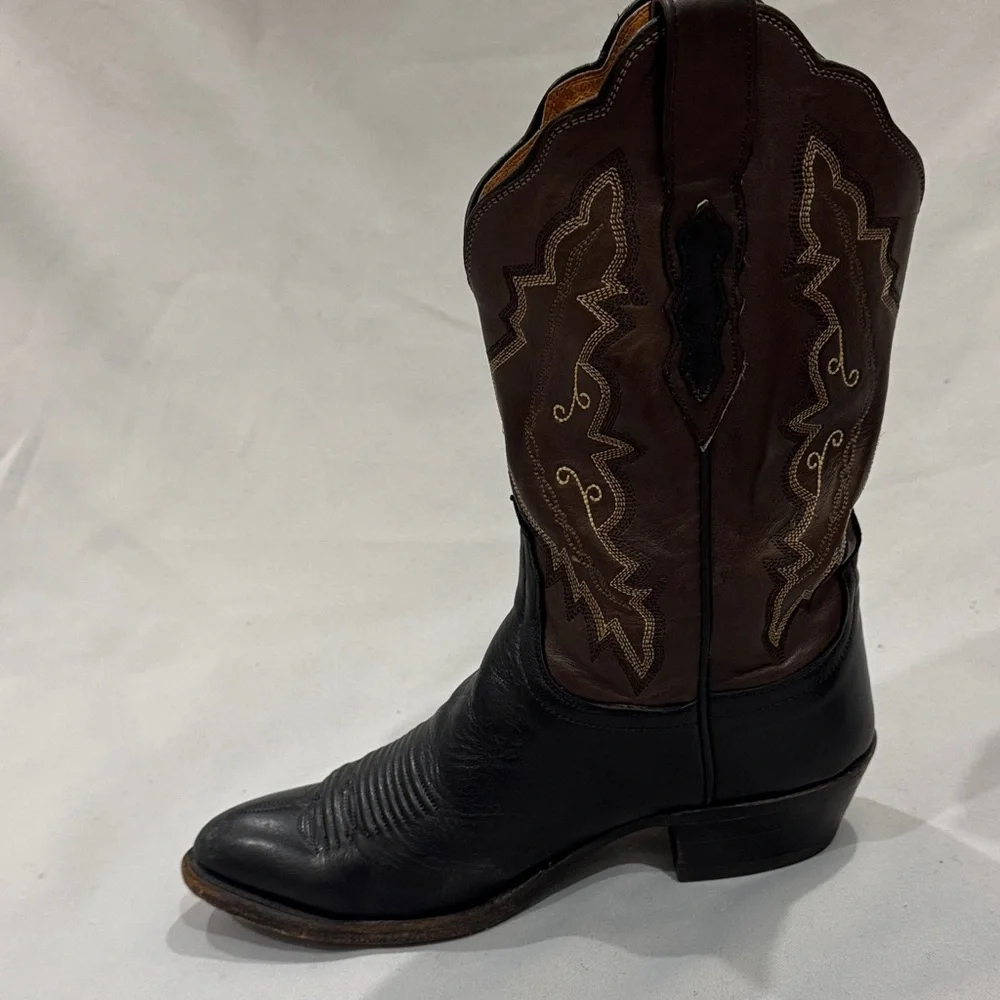 Lucchese 2000 Series M-8C / W-10 Black Brown Leather Western Cowboy Boots - Picture 5 of 8